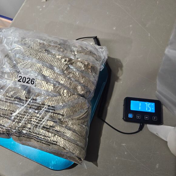 Dolce Cabo Gold Stripe Sequin Open Front Jacket Glam NYE Holiday Party Blazer - Picture 8 of 8